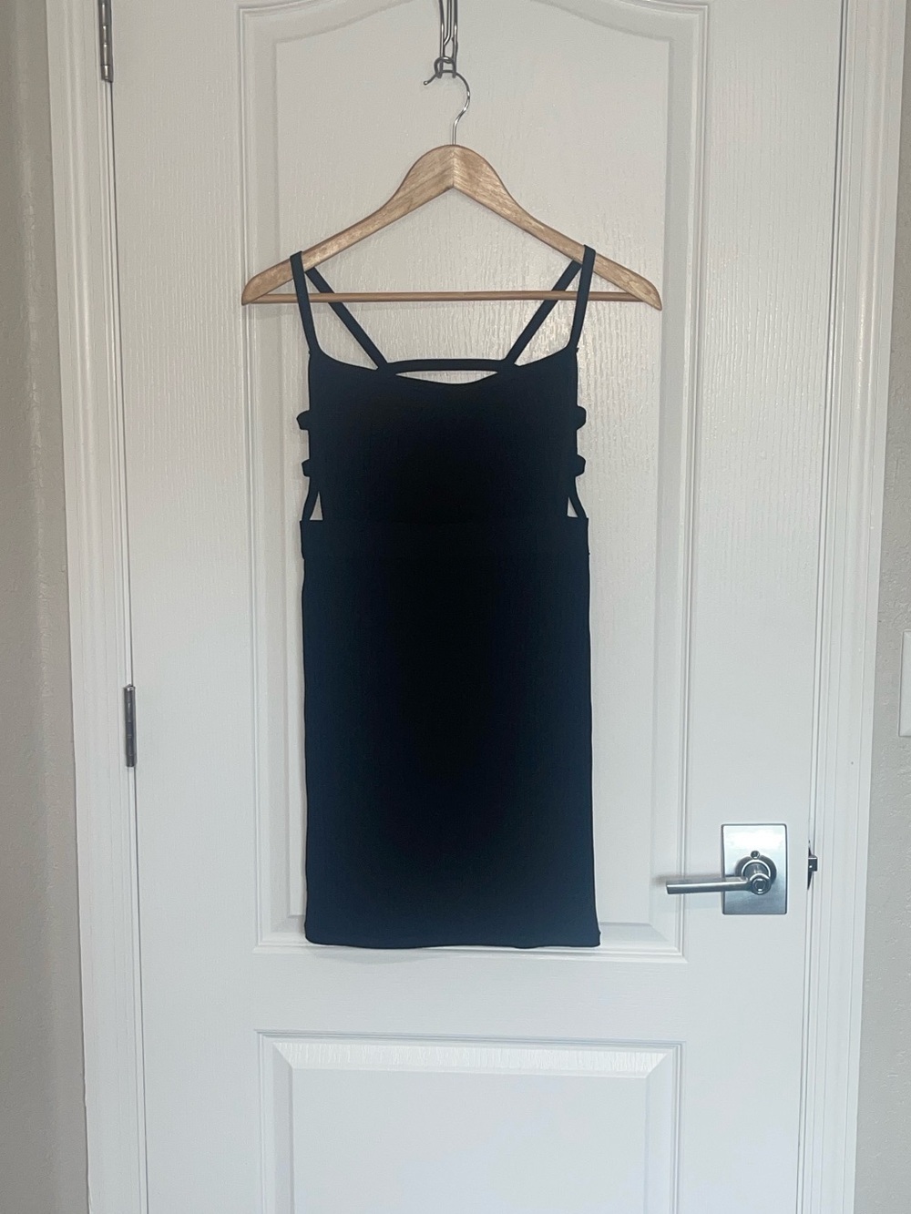 TIGER MIST Classic Black Ribbed Mini Dress with Strappy Sides and Back Medium - Picture 3 of 11